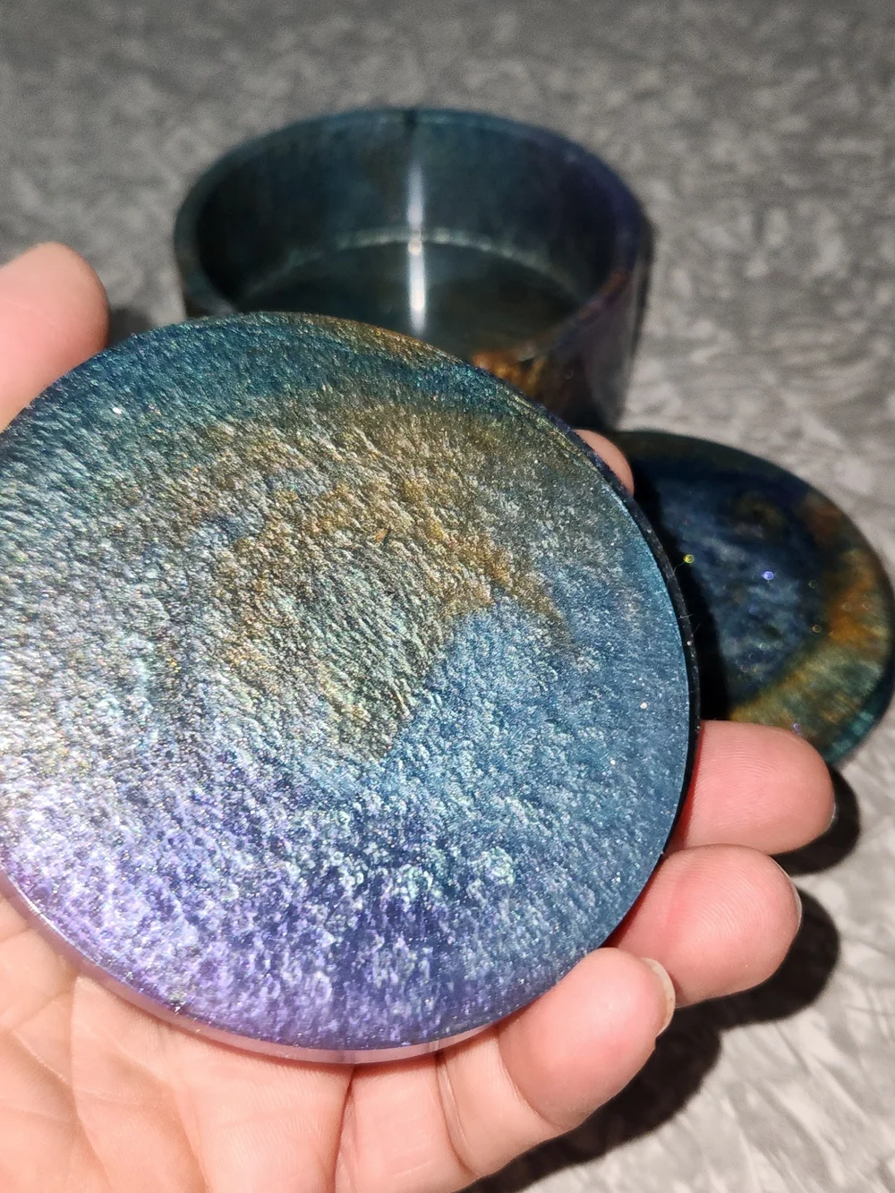 Source Unknown Blue and Gold Marble Coaster Set with Holder